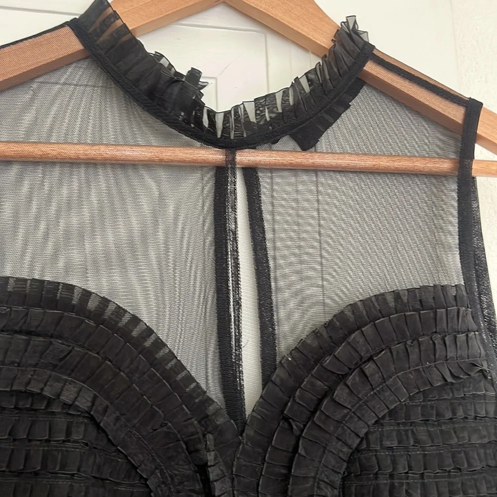 Free People ruffled mesh tiered little black dress cocktail dress womens size 2 - Picture 4 of 7